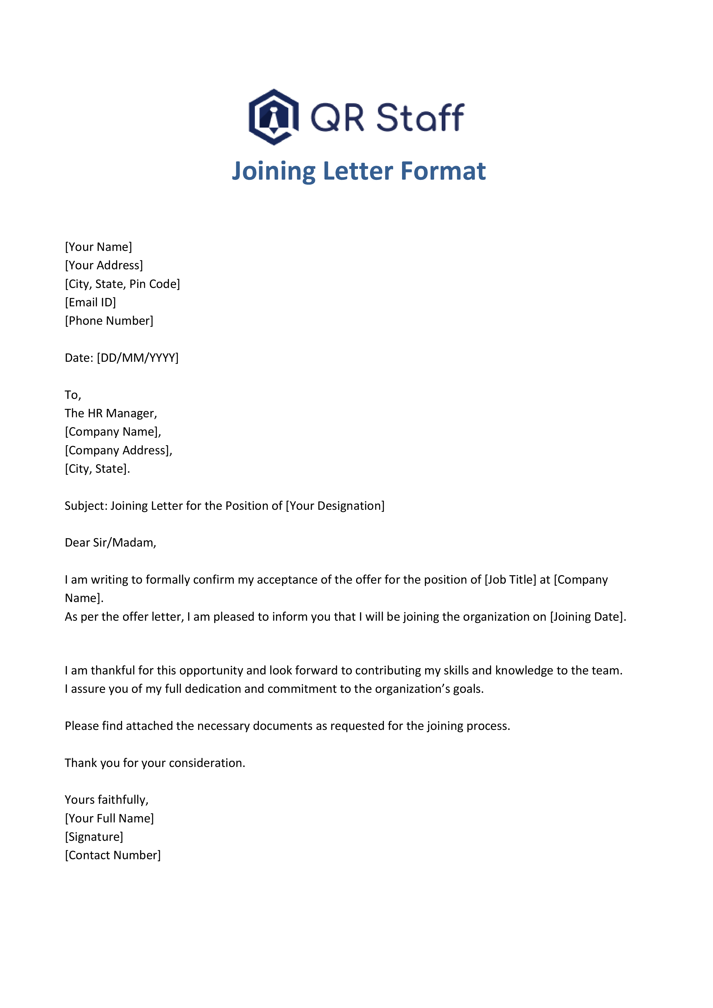 Joining Letter Format
