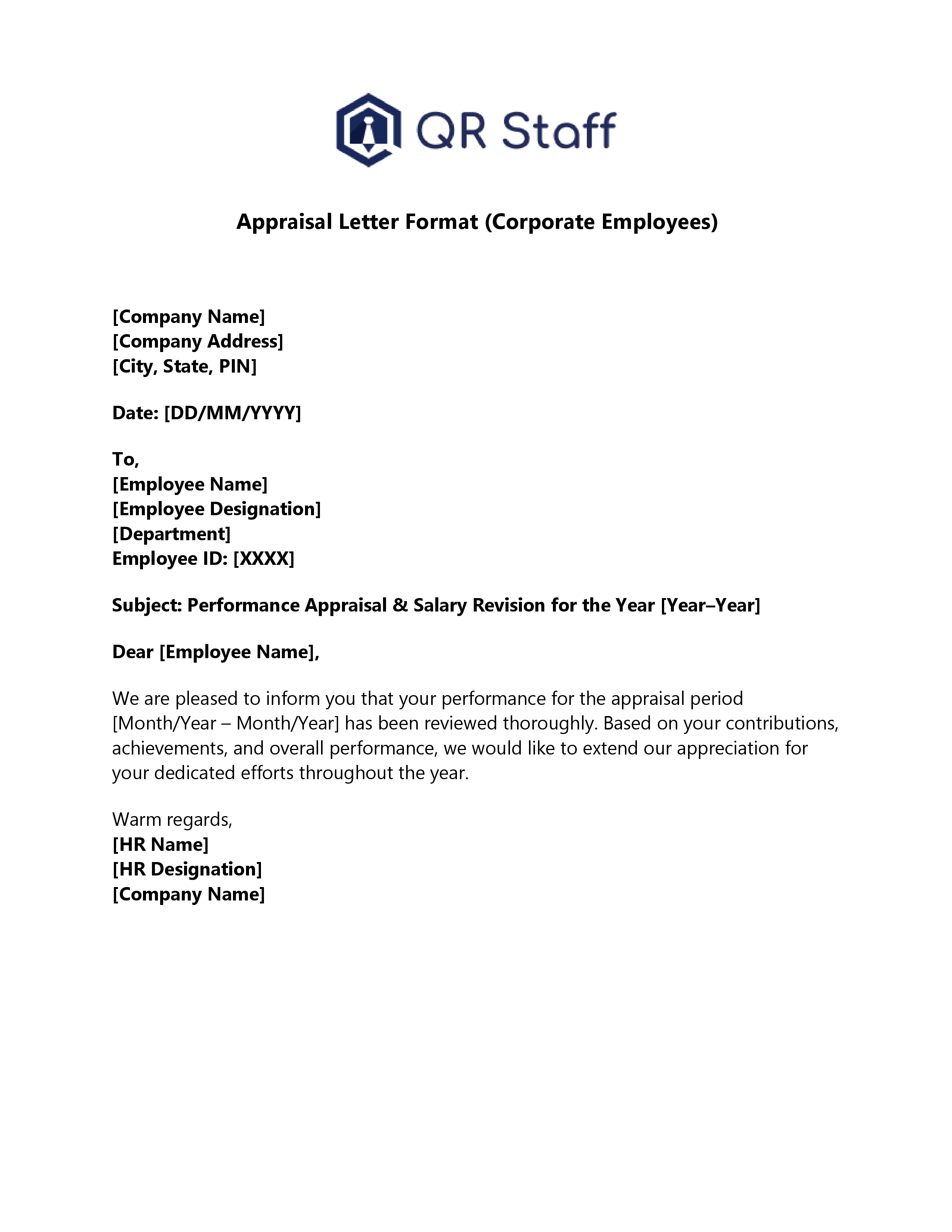 Appraisal Letter Format for employee