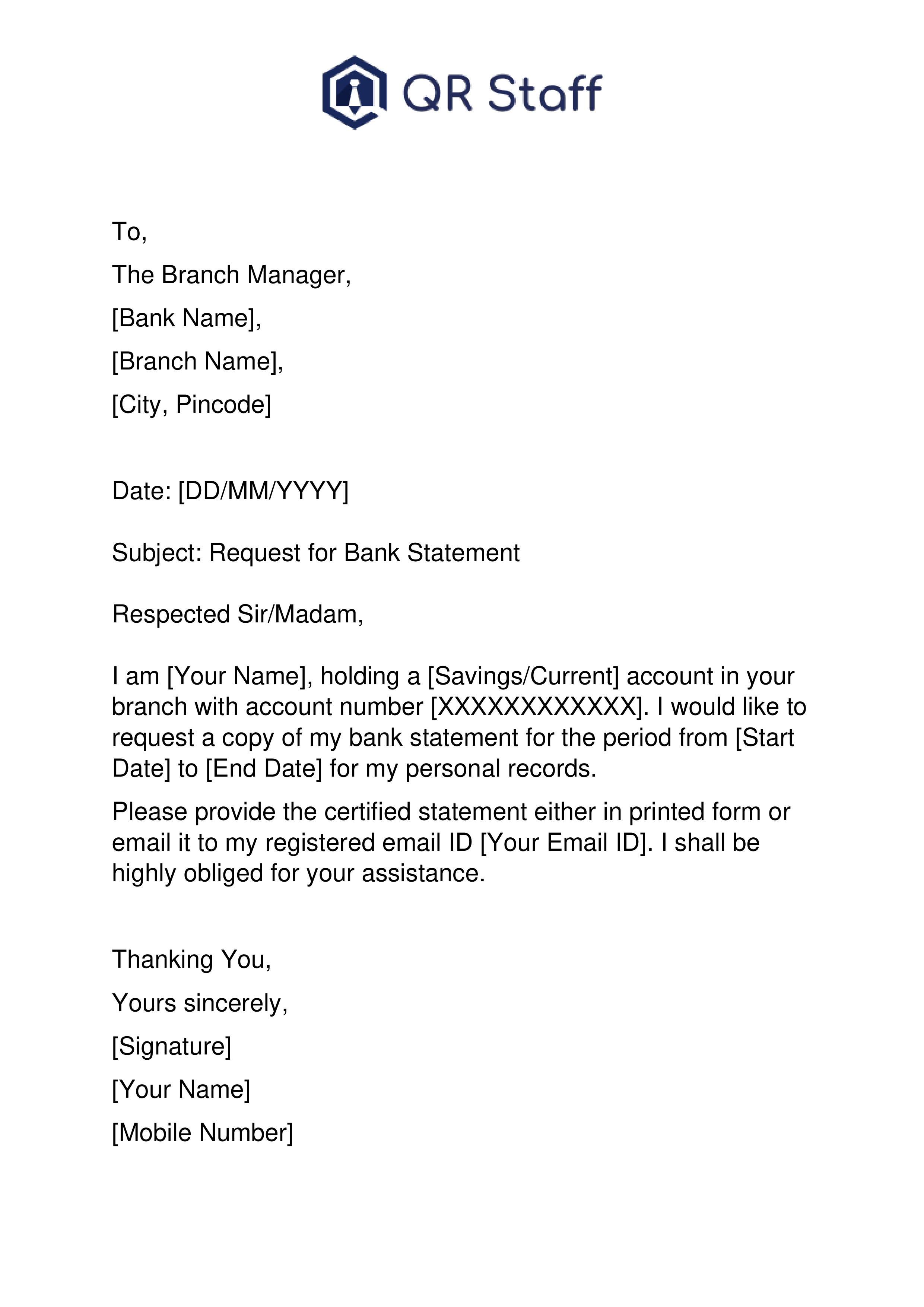 Application for  Bank Statement