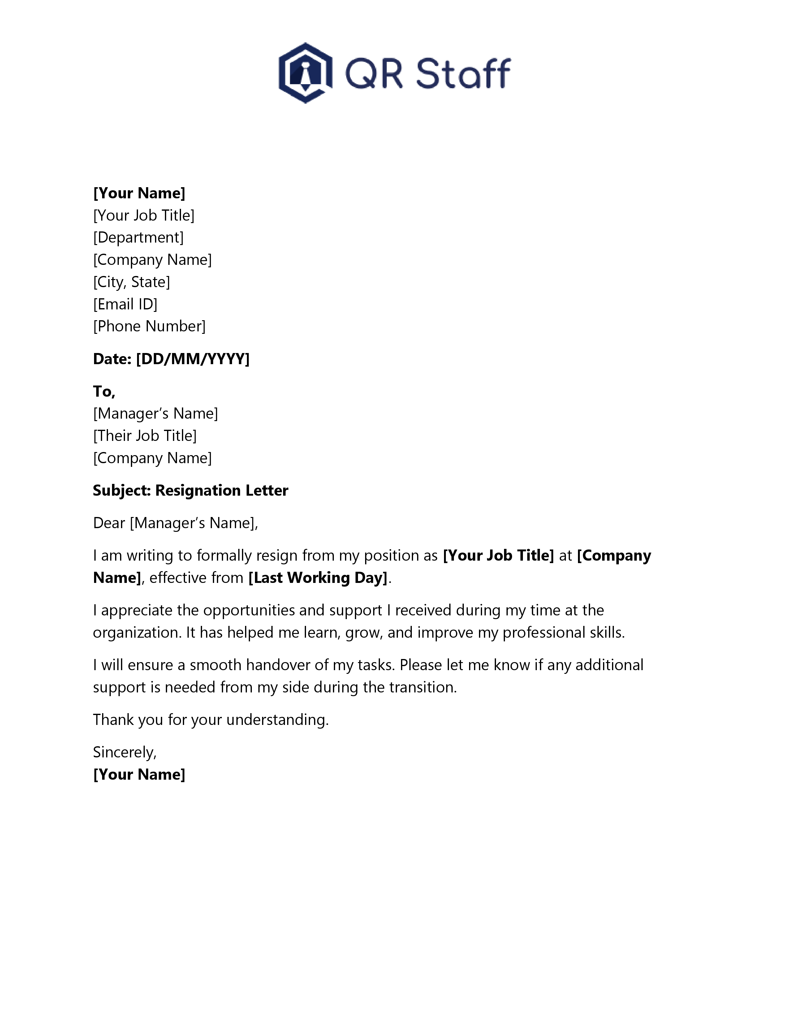 Resignation Letter Format in Word