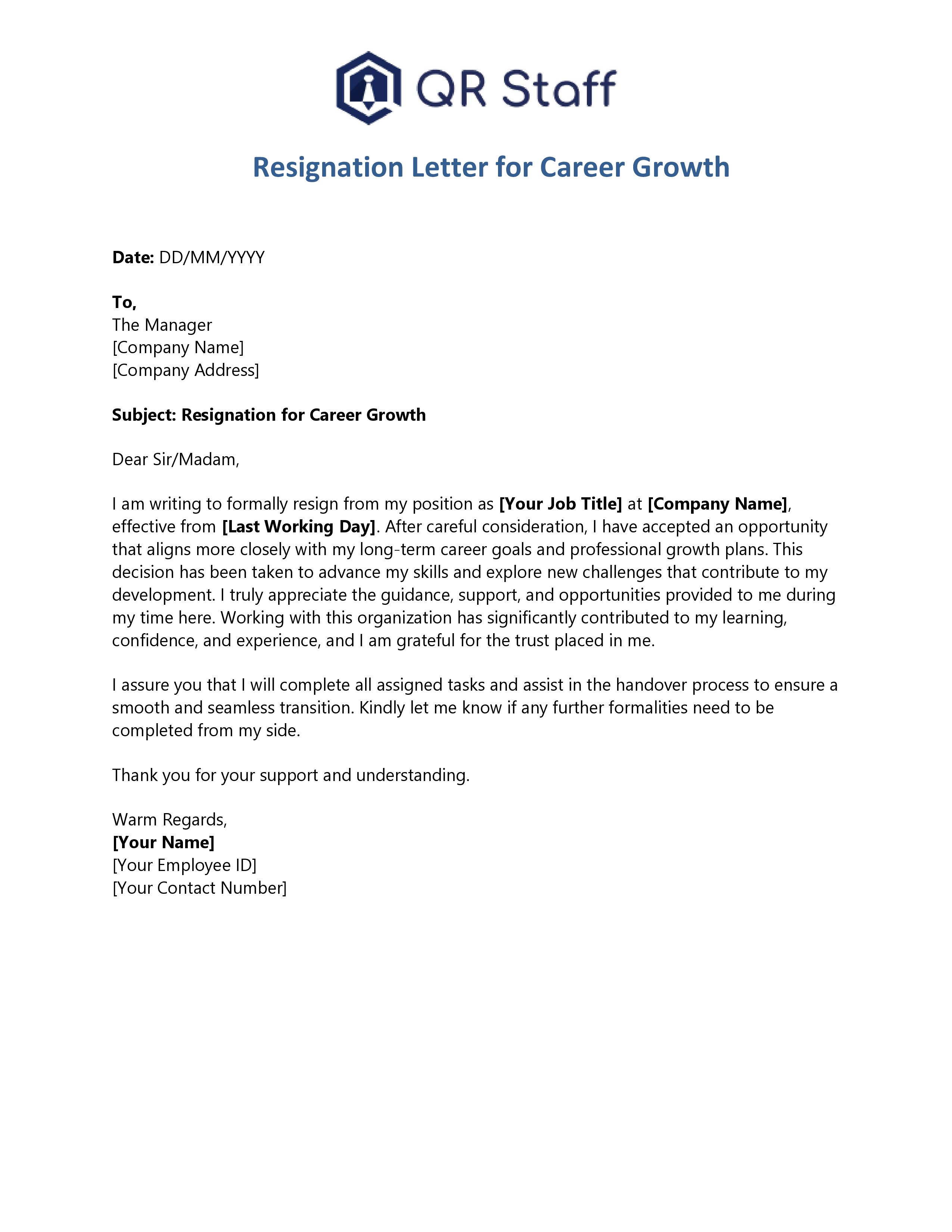 Resignation Letter for Career Growth