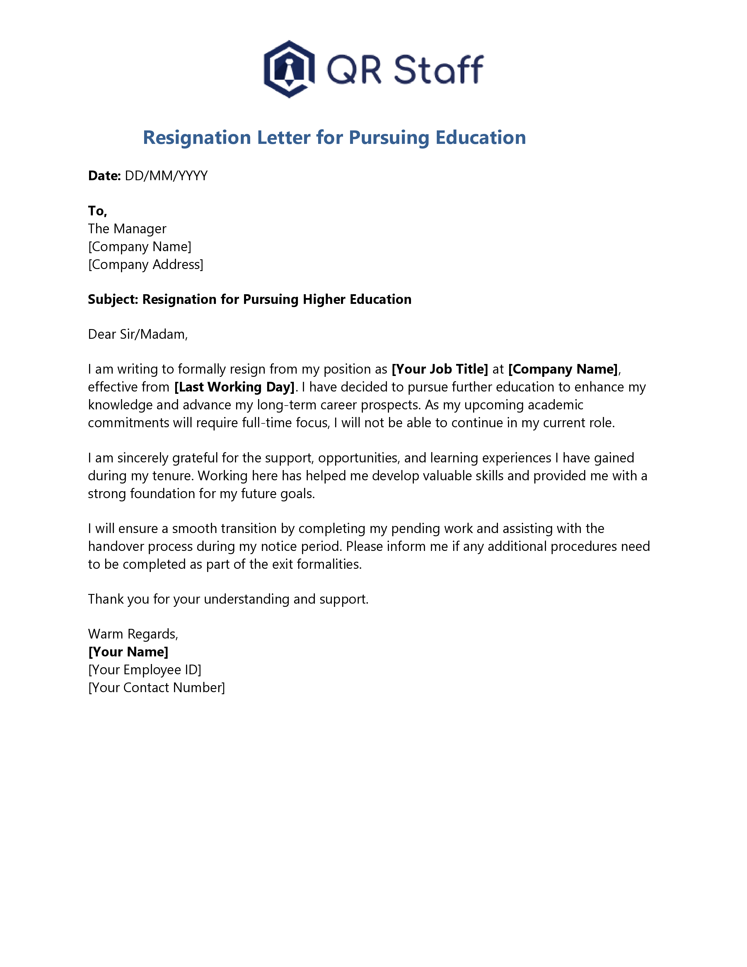 Resignation for Pursuing Education