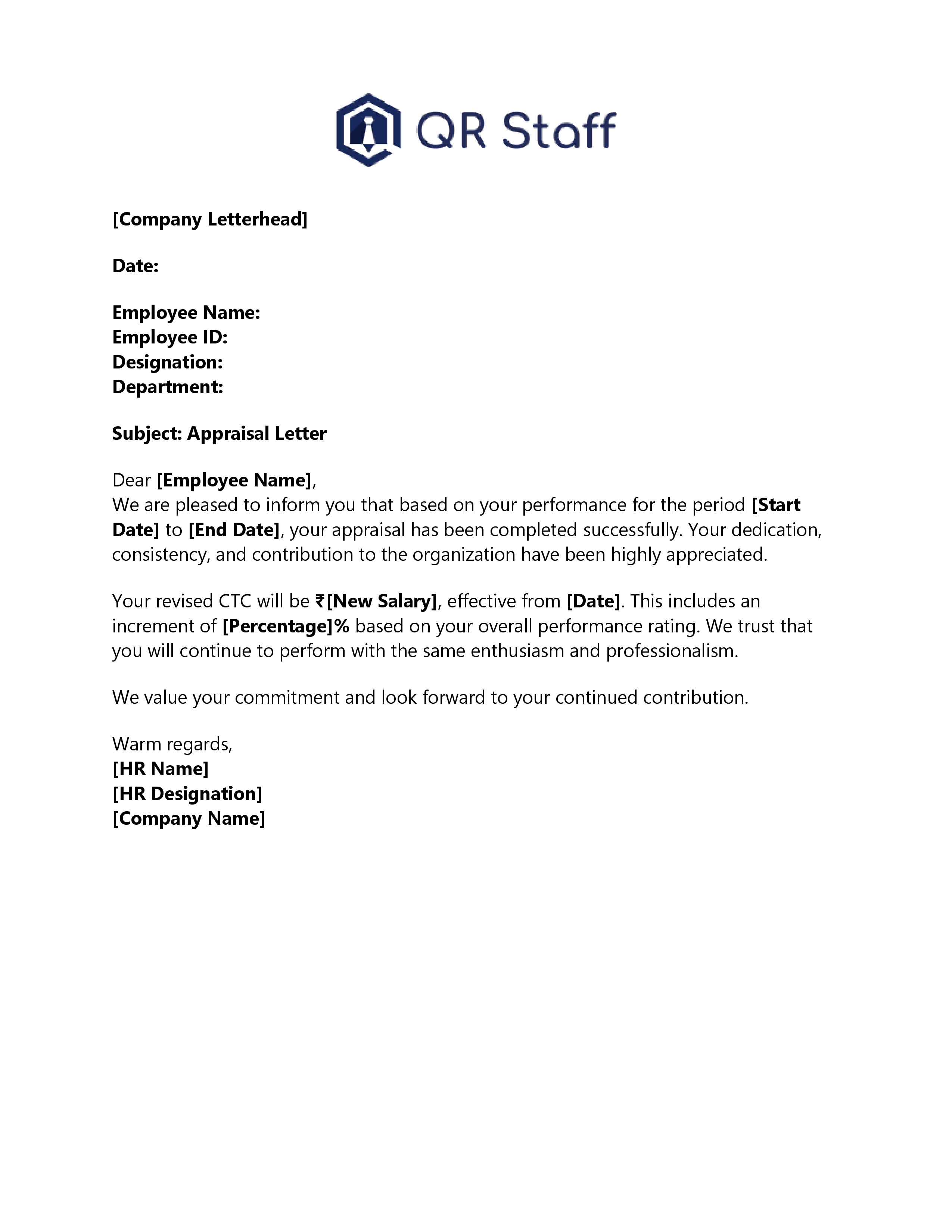 Sample Appraisal Letter Format in Word