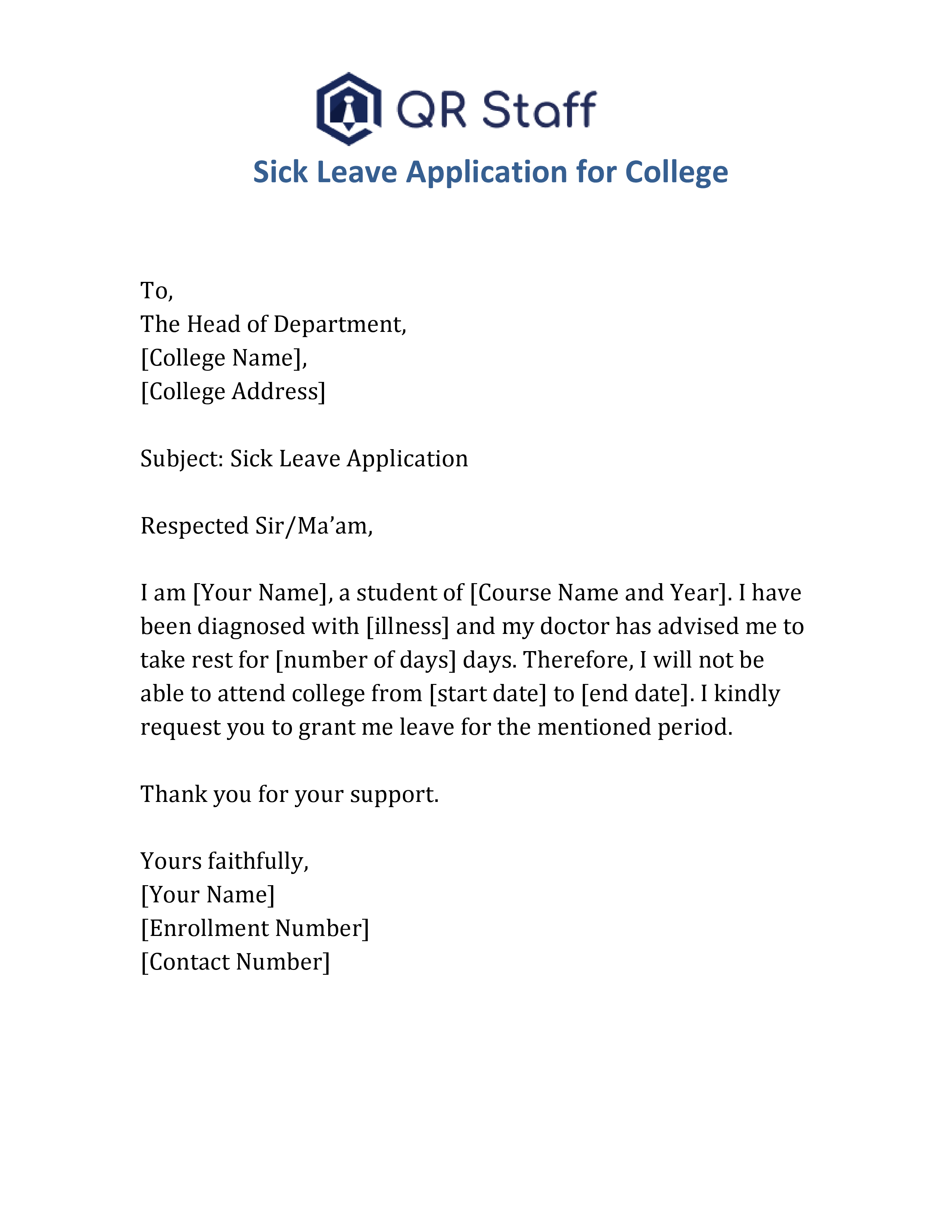 Sick Leave Application For College