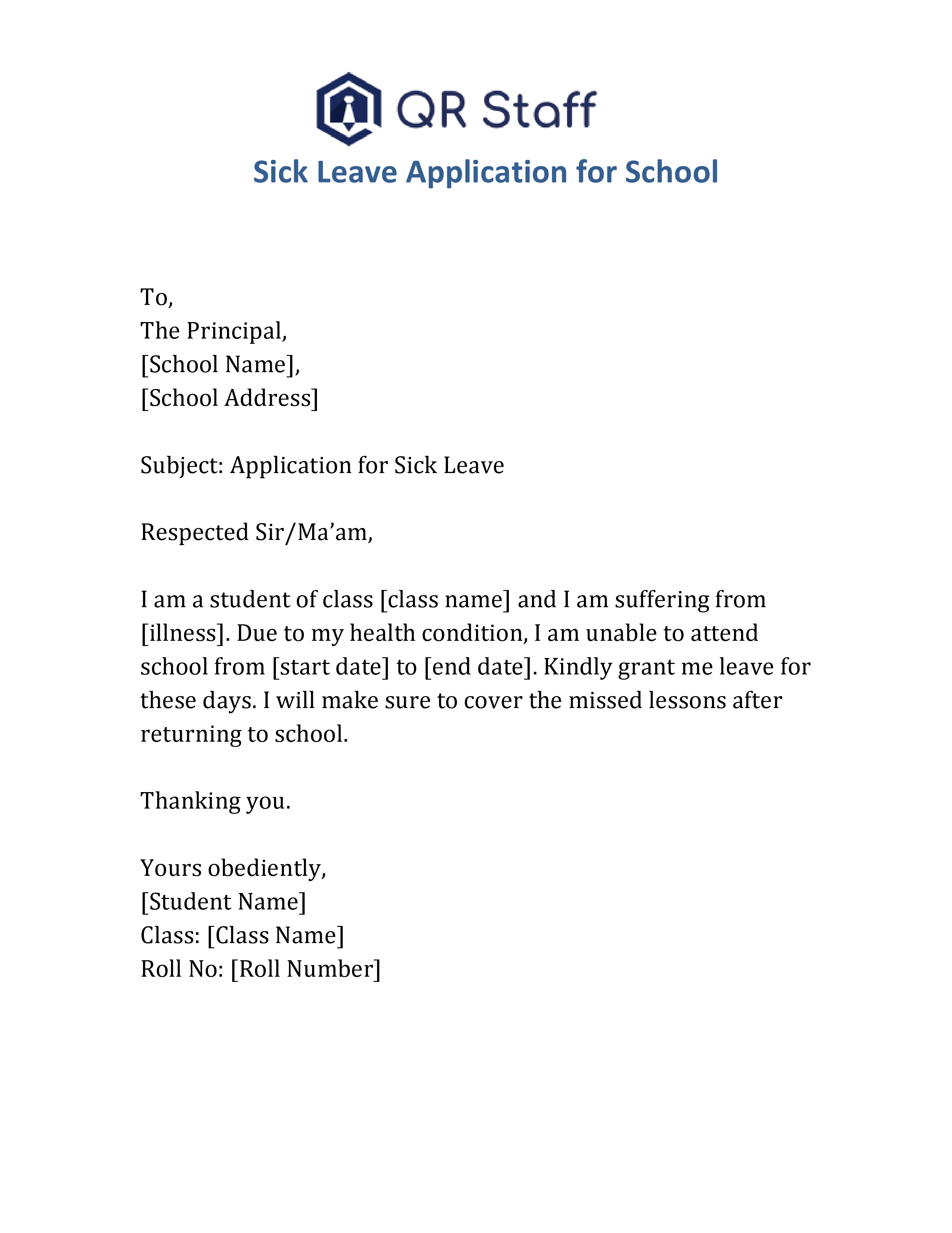 Sick Leave Application Format For School