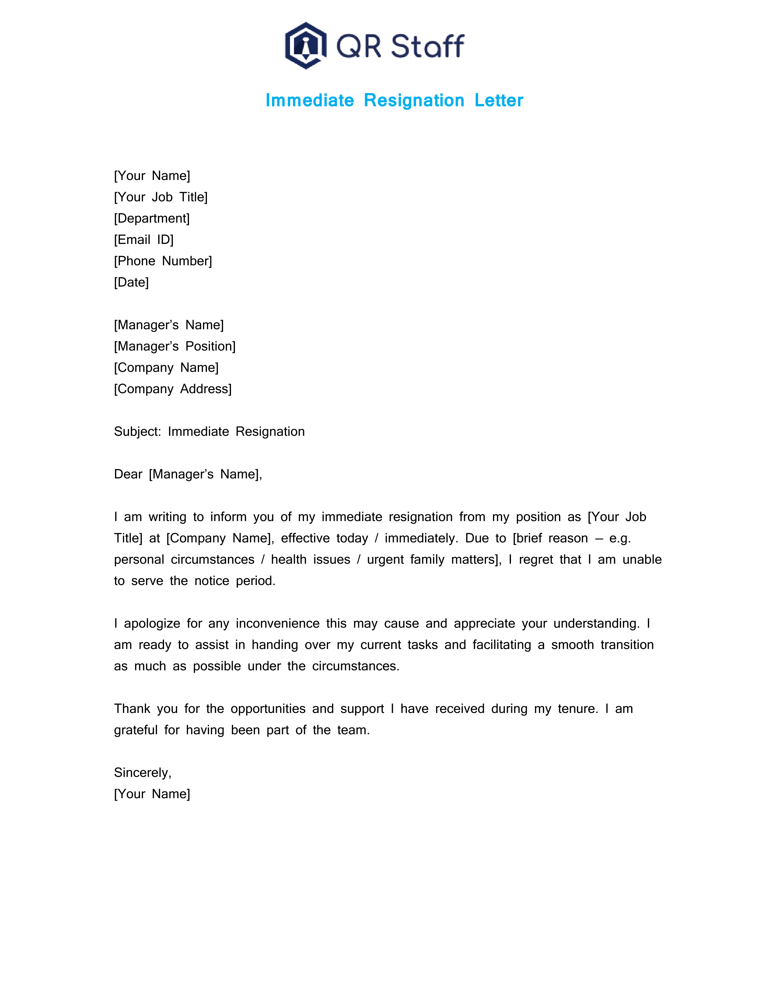 Immediate Resignation