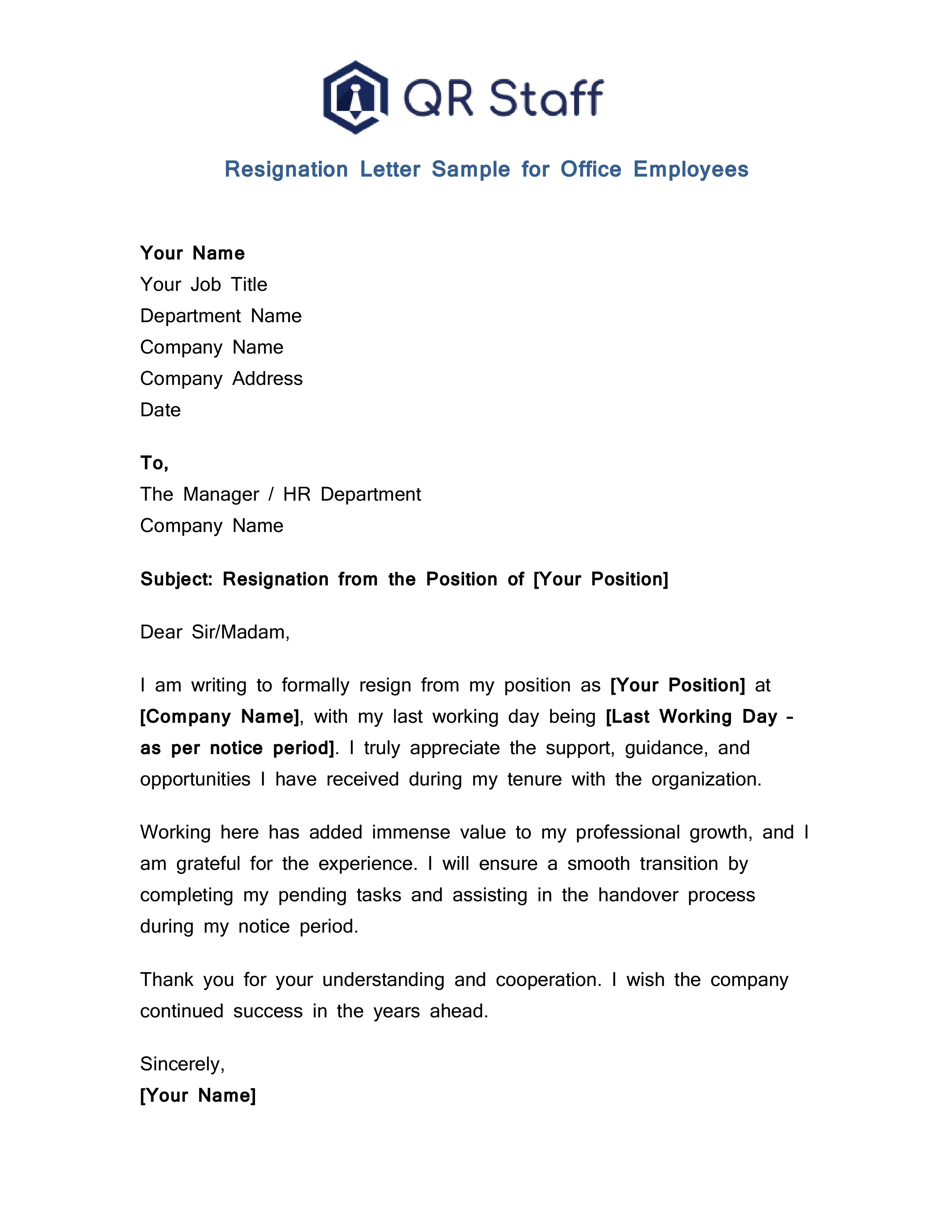 Office Resignation letter