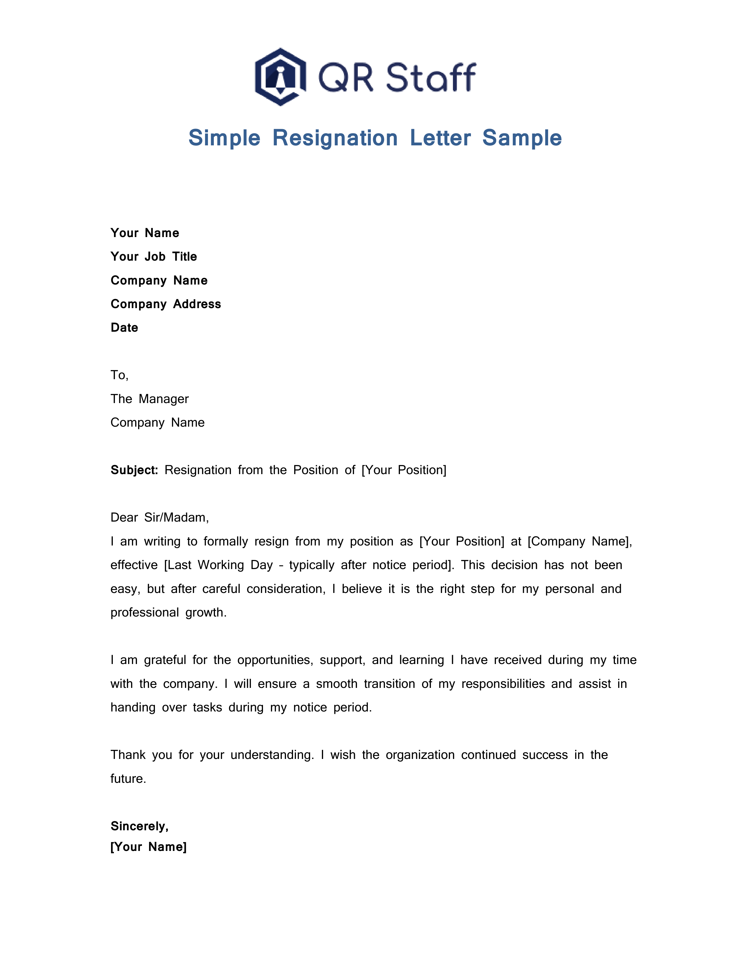 Simple Resignation Letter