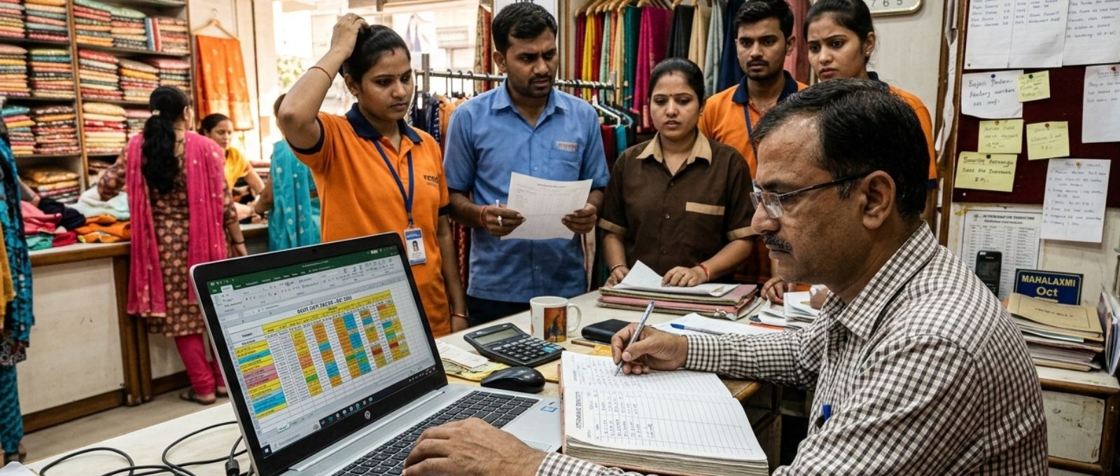 Excel scheduling for Indian MSMEs showing employee shift planning in spreadsheet