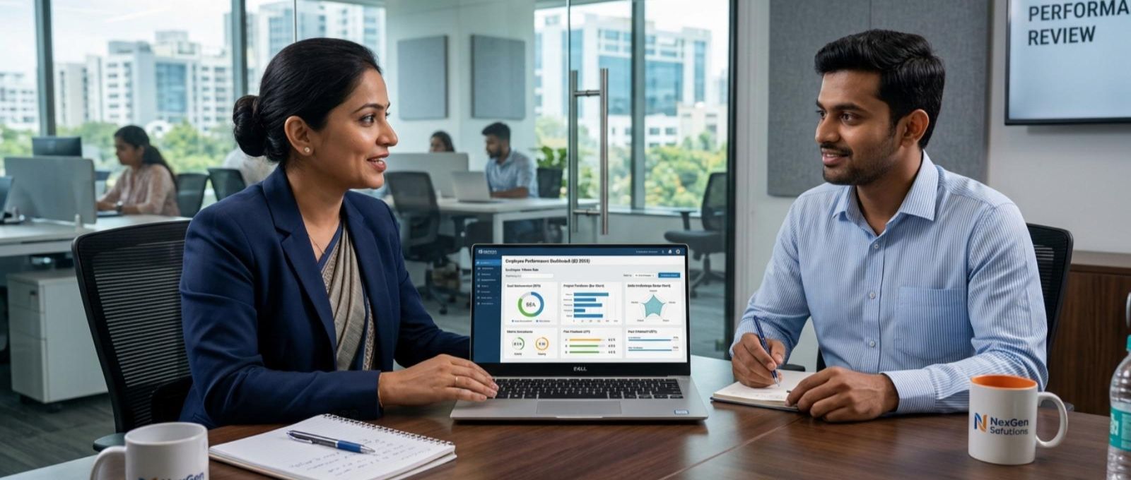 HR manager conducting employee performance review meeting