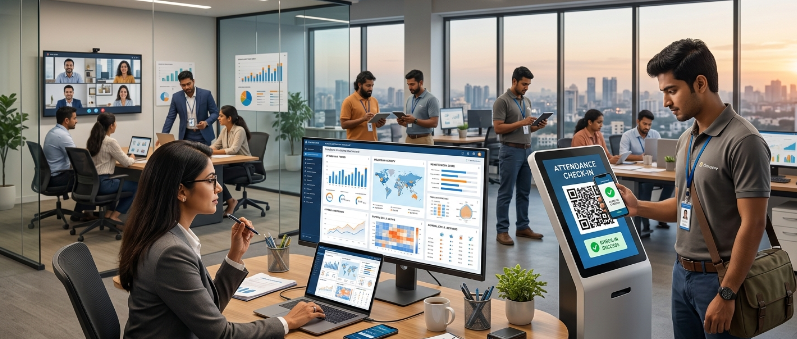 Hybrid workforce management using QR attendance, employee tracking and payroll software