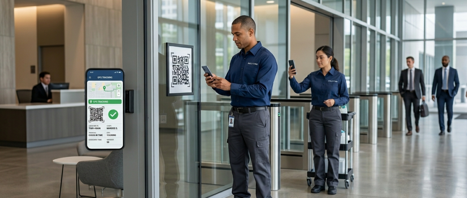Cleaning staff using GPS attendance tracking software
